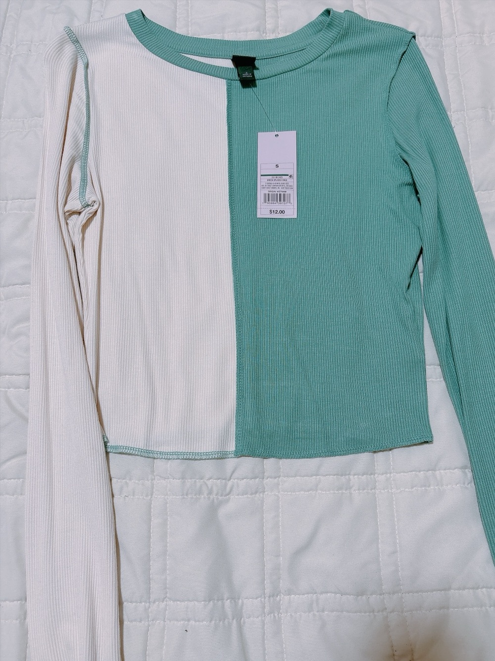 wild fable Mint and Cream Split Ribbed Long-Sleeve Top